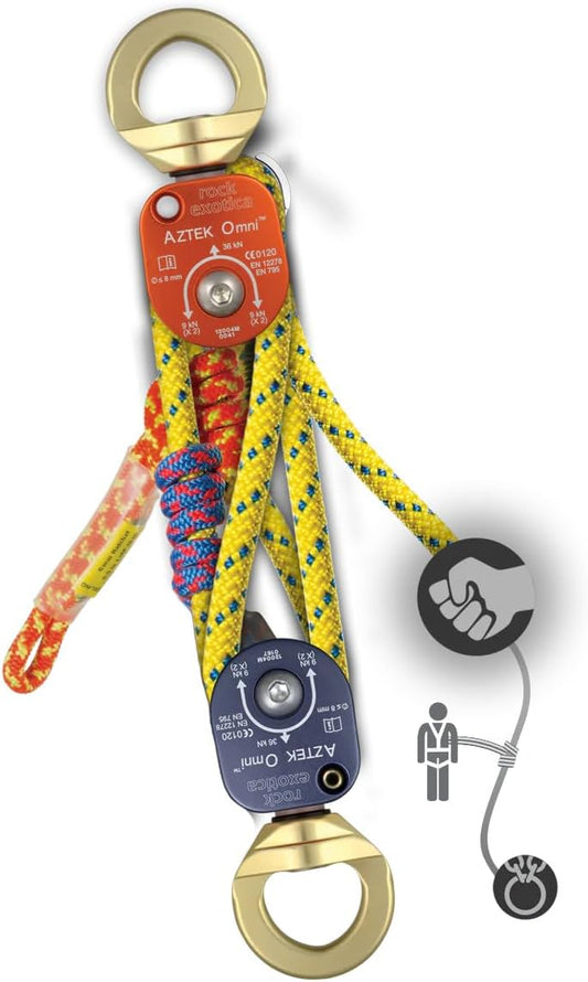 Rock Exotica Aztek Pulley Kit – Personal Mechanical Advantage System Offering 4:1 or 5:1 Mechanical Advantage and Personal Edge Restraint – Made in The USA
