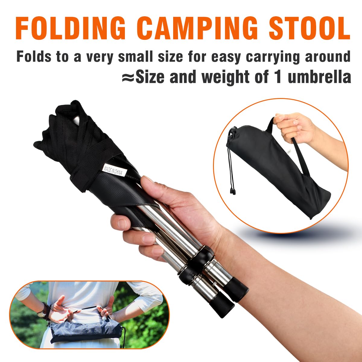 JVZI® Heavy Duty Folding Camping Stool - 275lbs Capacity, 1.34lbs Ultra-Light & Waterproof | 1-Pull Quick Setup for Family Camping, Hiking, Fishing, BBQ & Waiting in Line (1)