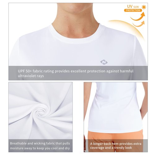 NAVISKIN Women's Quick Dry Rash Guard Shirts UPF 50+ Sun Protection Short Sleeve Shirts White Size XL