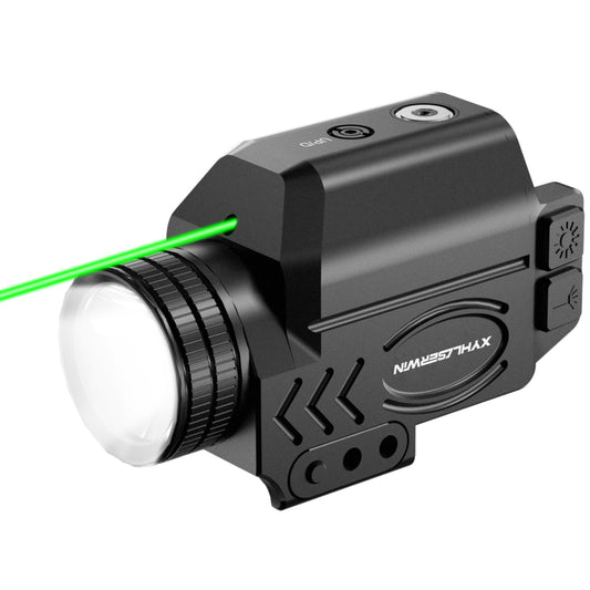 1000/500/200 Lumens Adjustable Tactical Flashlight Laser Combo with Strobe & Constant Modes, Pistol Weapon Light Green Laser Compact Rail Mount, Magnetic Rechargeable, Laser Class IIIA,Less Than 5mW
