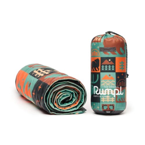 Rumpl Original Puffy Blanket - Warm, Water-Resistant Camping Blanket with 100% Recycled Synthetic Insulation, 52"x75", Original Puffy V1, Forest Cabin
