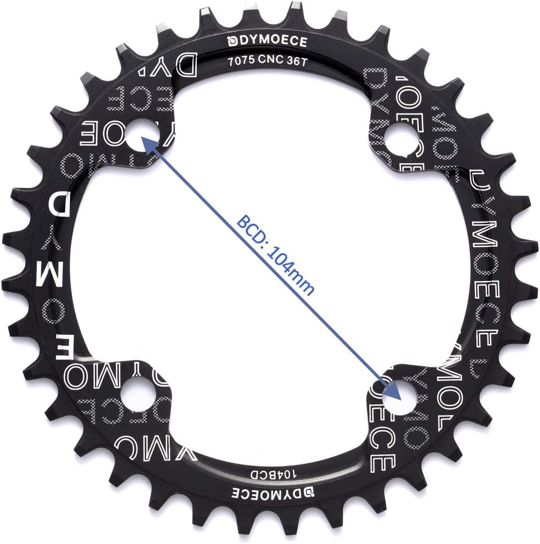 Narrow Wide Bike Single Chainring 104BCD 32T 34T 36T 38T for 9 10 11 Speed Round,Black/Red-Compatible with Most of Shimano and Sram Cranksets