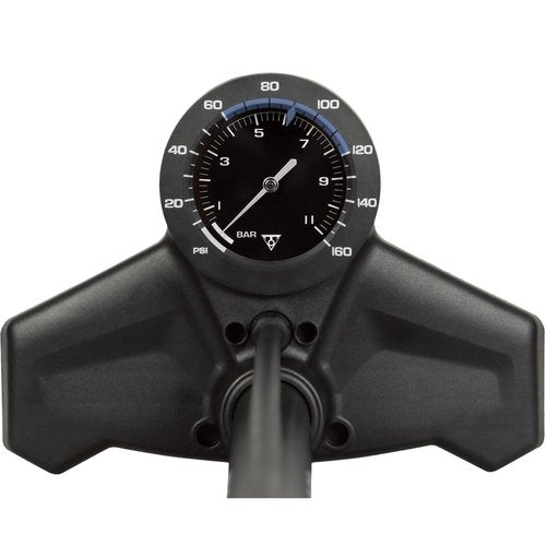 Topeak JoeBlow Roadie EX Floor Pump, Steel Barrel & Plastic Base, Large 3.5" Base Mount Gauge, 160 PSI /11 BAR, SmartHead, Black/Blue - Road Bike