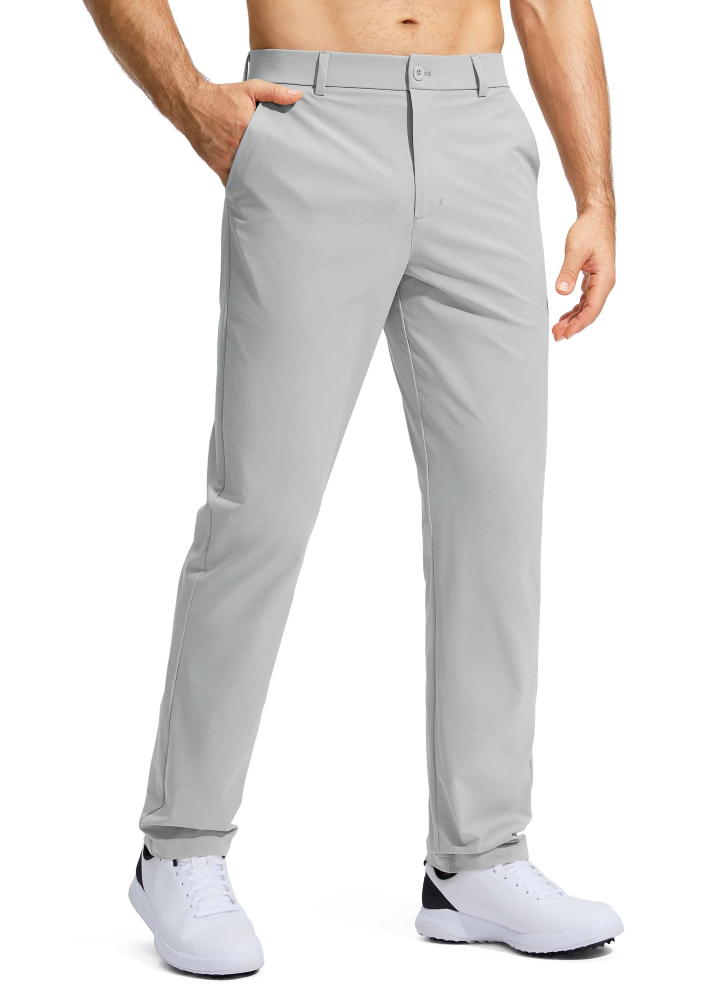 Pudolla Men's Golf Pants Mens Dress Pants Stretch Work Pants 30 Lightweight Quick Dry Slacks Casual Trousers with Pockets(Bright Gray 38Wx30L)