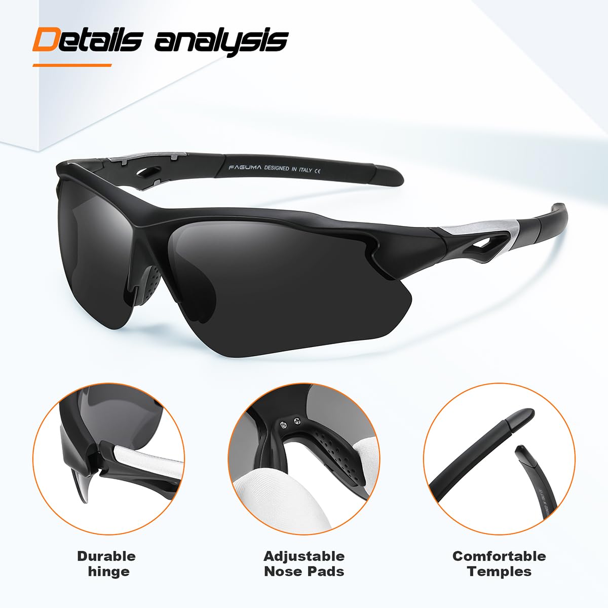 FAGUMA Polarized Sports Sunglasses for Men Women Fishing Cycling Running Golf Motorcycle TR90 Frame UV400 Protection