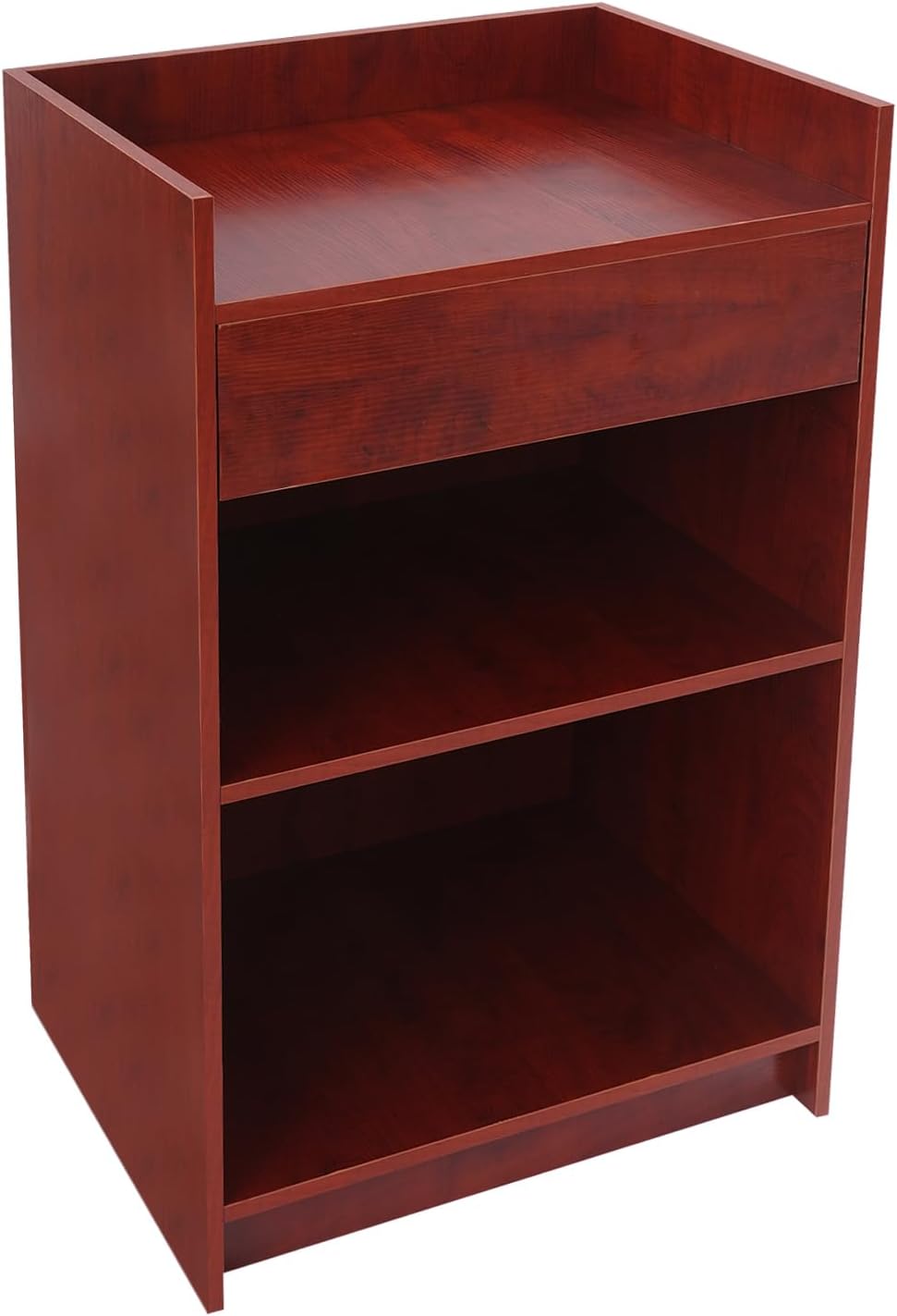 Podium Stand with Drawer and Shelf, Checkout Counter Cash Register Restaurant Hostess Wood Lectern, Church Pulpit with Storage, 24" W X 38" H X 18" D (Brown)