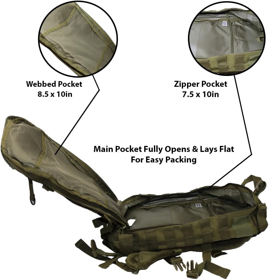 Exos Bravo Backpack - Large Military Hiking Backpack 34L - Waterproof Heavy-Duty Molle Hunting Bag for Men - Tactical Rucksack Daypack - Hydration Pack Compatible for Running, Cycling - (Coyote Tan)