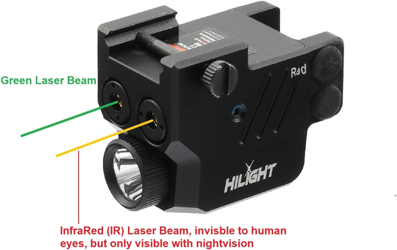 HiLight H10GLIRL 500lm Strobe Flashlight Green Beam Infrared (IR) Beam | Veteran Tested and Owned | Light Beam Combo | Rechargeable Battery | Hard Anodized Aluminum