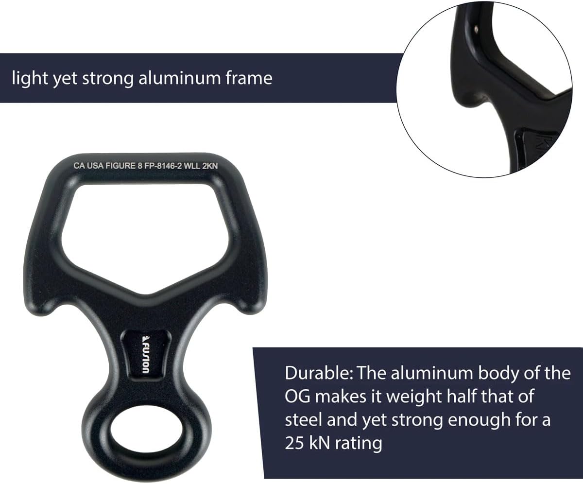 Fusion Climb Aluminum Descender Rescue Figure 8 Descender with Ears/Horns Rappelling Gear Belay Device Climbing Skills