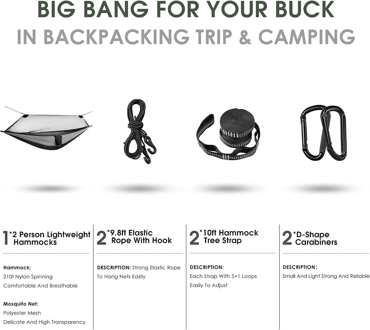 G4Free Large Camping Hammock with Mosquito Net 2 Person Pop-up Parachute Lightweight Hanging Hammocks Tree Straps Swing Bed for Outdoor Backpacking Backyard Hiking