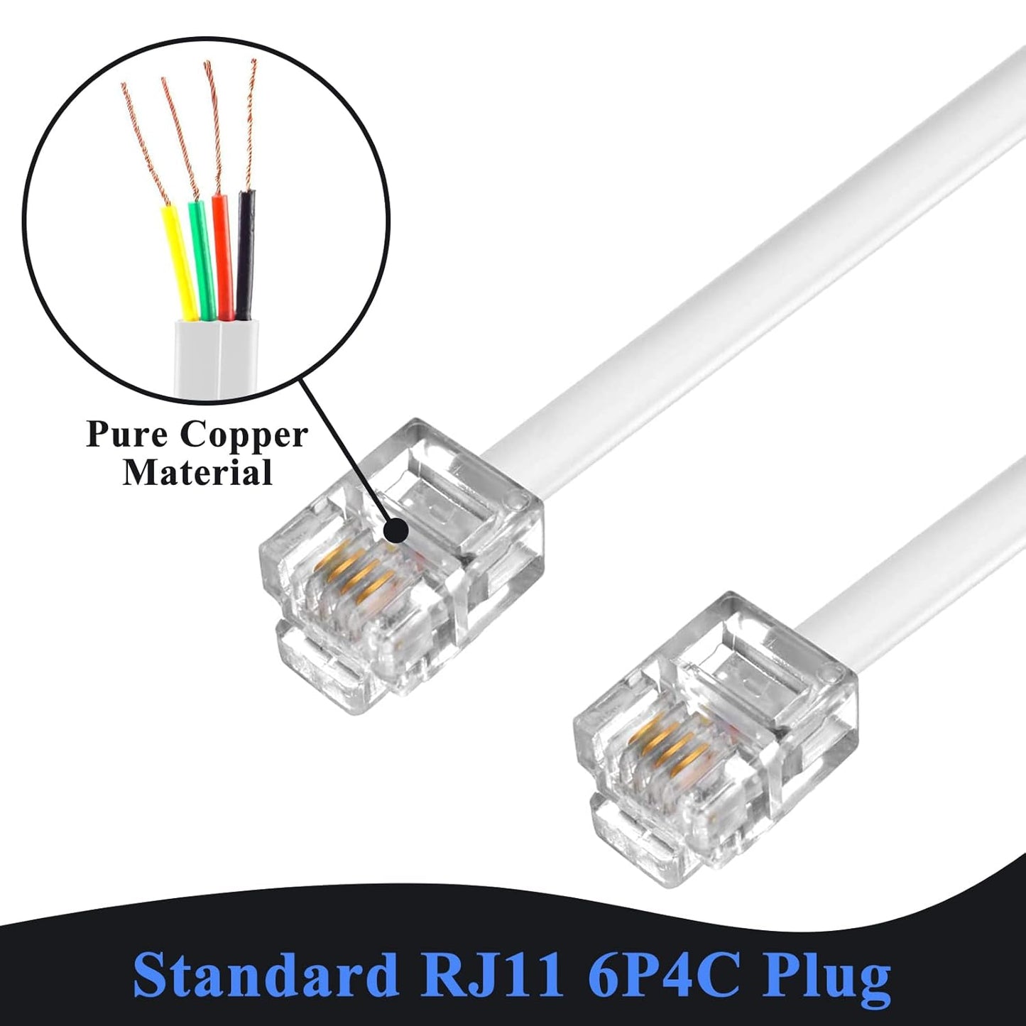 Phone Cord 15FT, Landline Telephone Cable with RJ11 Plug, Includes Telephone Inline Coupler RJ11 Splitter and 10pcs Cable Clips(White)