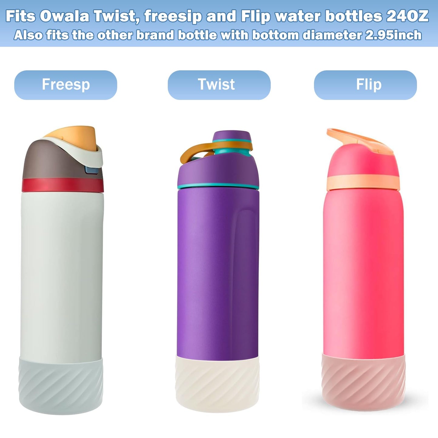 2Pcs Silicone Boot Base Sleeve for Owala Water Bottle FreeSip Twist and Flip Protective Silicone Bottom Bumper for Owala Flask Water Bottle Accessories BPA Free