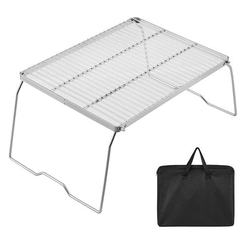 YETO Folding Campfire Grill 304 Stainless Steel Grate Heavy Duty Bushcraft Portable Camping Grill with Legs Carrying Bag for Outdoor Camping Cooking 16.3"x 12.2" x 8.6"