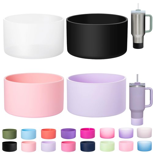 LONPARRY 2-Pack Silicone Boot for Stanley 40 30 oz Quencher Adventure Tumbler, Stanley IceFlow 30 20 oz, Stanley Cup Protector Accessories Anti-Slip Sleeve Clear+Black+Fog+Pink