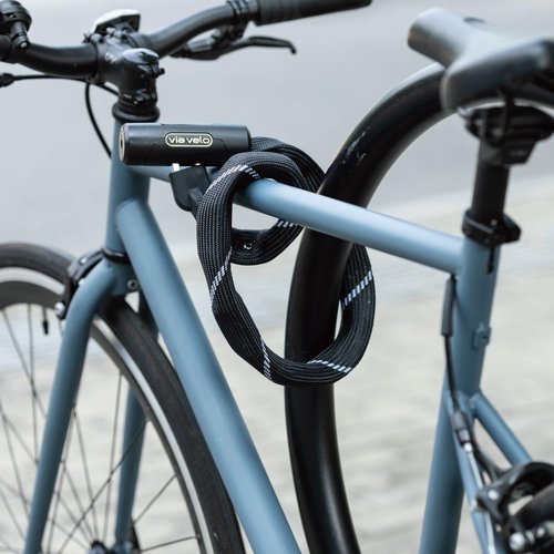 Via Velo 7mm Square 4-Sided Chain Bike Lock, 2.96ft Length, 4 Keys, Sold Secure Bronze, Black, Chain Bike Lock