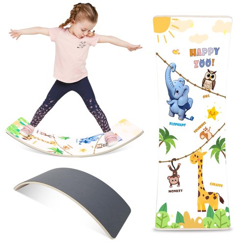 Balance Board for Kids Adult, 35inch Wobble Balance Board Balance Trainer With Anti-slip Felt Pads Animal Prints Suitable for Home Office, Teeter Popper Rocker Board Open Ended Toys (Grey)