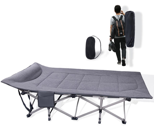 KAKO Folding Camping Cot, Heavy Duty 600 Lbs Portable Bed for Adults, Camping Beds with Carry Bag, Grey