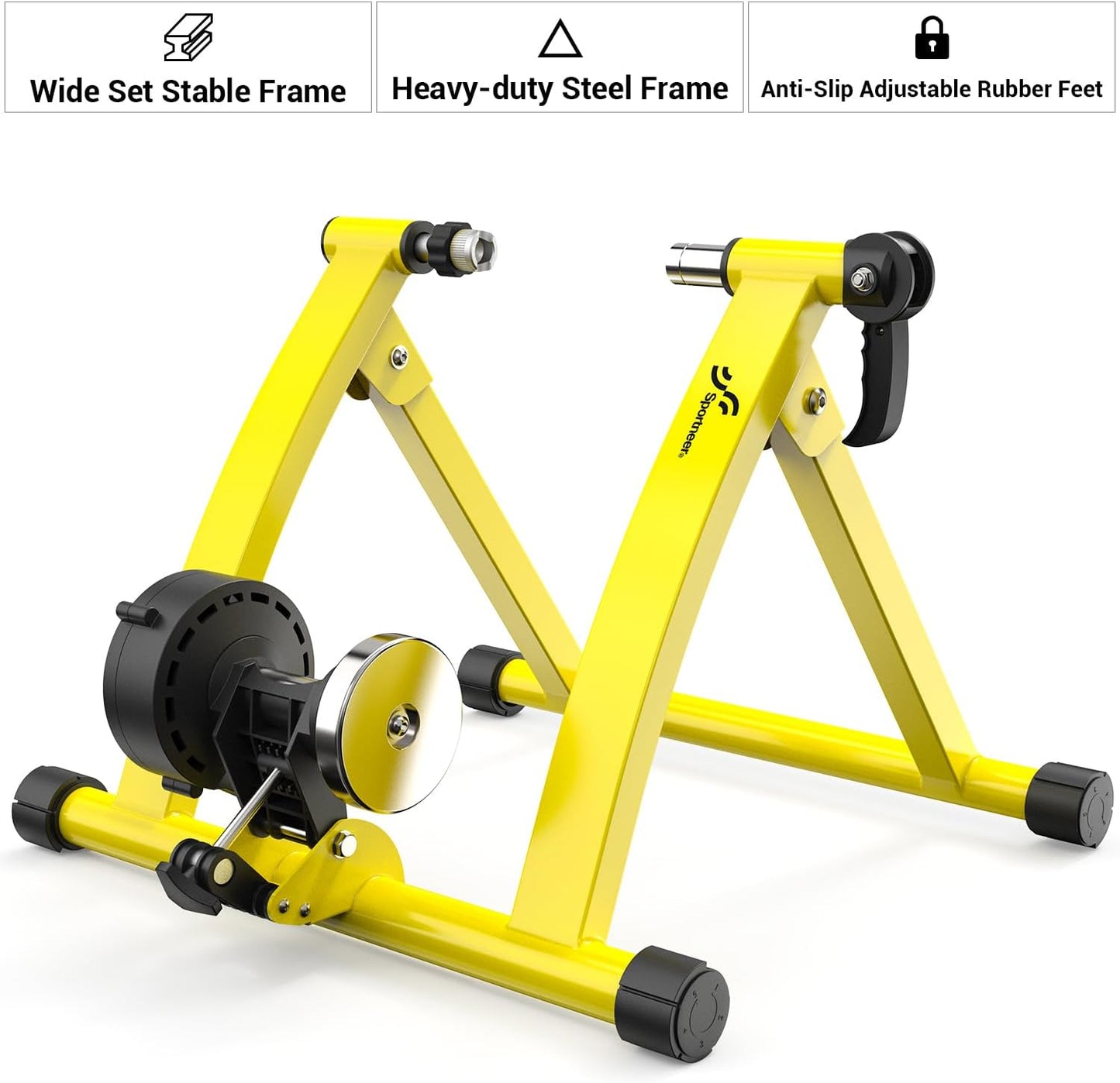 Sportneer Bike Trainer - Magnetic Stationary Bike Stand for 26-28" & 700C Wheels - Adjustable 6 Level Resistance Bike Trainer Stand for Indoor Riding with Quick Release Lever & Front Wheel Riser Block
