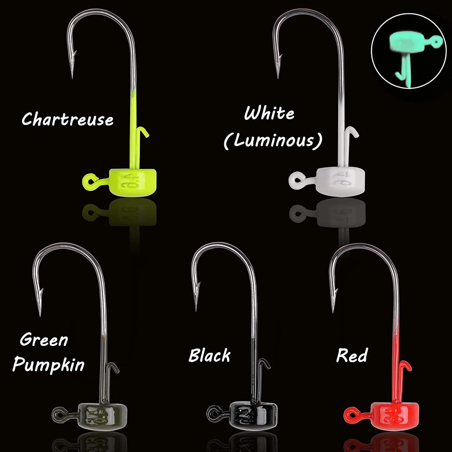 AGOOL Ned Rig Jig Heads Hook-25pcs Finesse Mushroom Shroom Jig Hooks for Soft Lures (1/10oz-25pcs, Green)