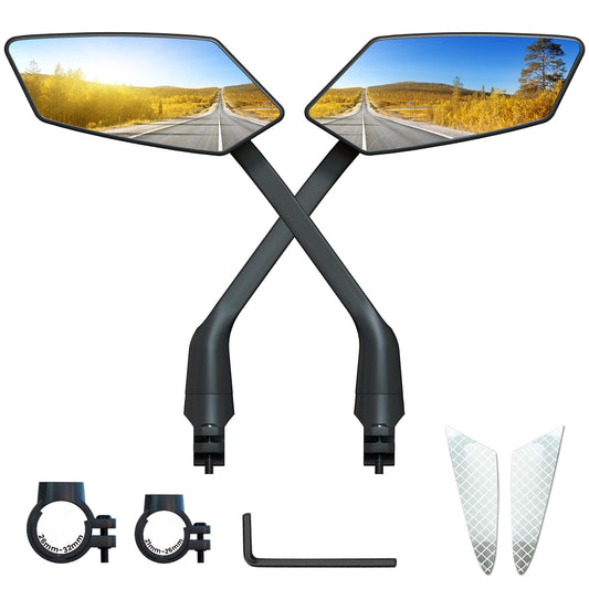 2024 New Handlebar Bike Mirror, Safe Crystal Convex Wide Angle UHD Glass Bicycle Mirror, Adjustable Rearview Mirror, Easy Installation for Ebike Scooter Snowbike (Convex Silver 1 Pair)