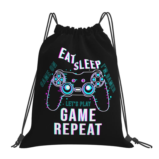 AIMASTZ Eat Sleep Game Repeat Unisex Drawstring Backpack Bag Sport Gym Swim Travel Sackpack
