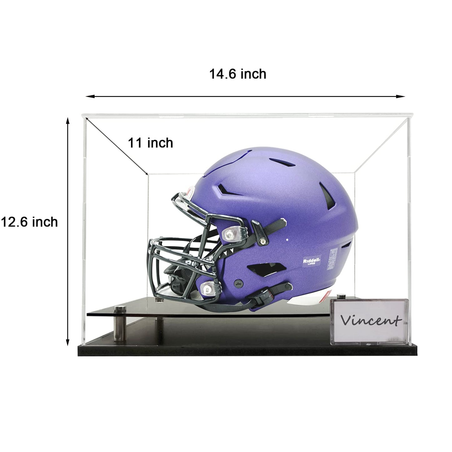 Acrylic Football Helmet Cases Features a PVC Base with Silver risers,Football Helmet Case Full Size Free Name Plate,Helmet case Display case Full Size UV Protection.（Need Assembly）