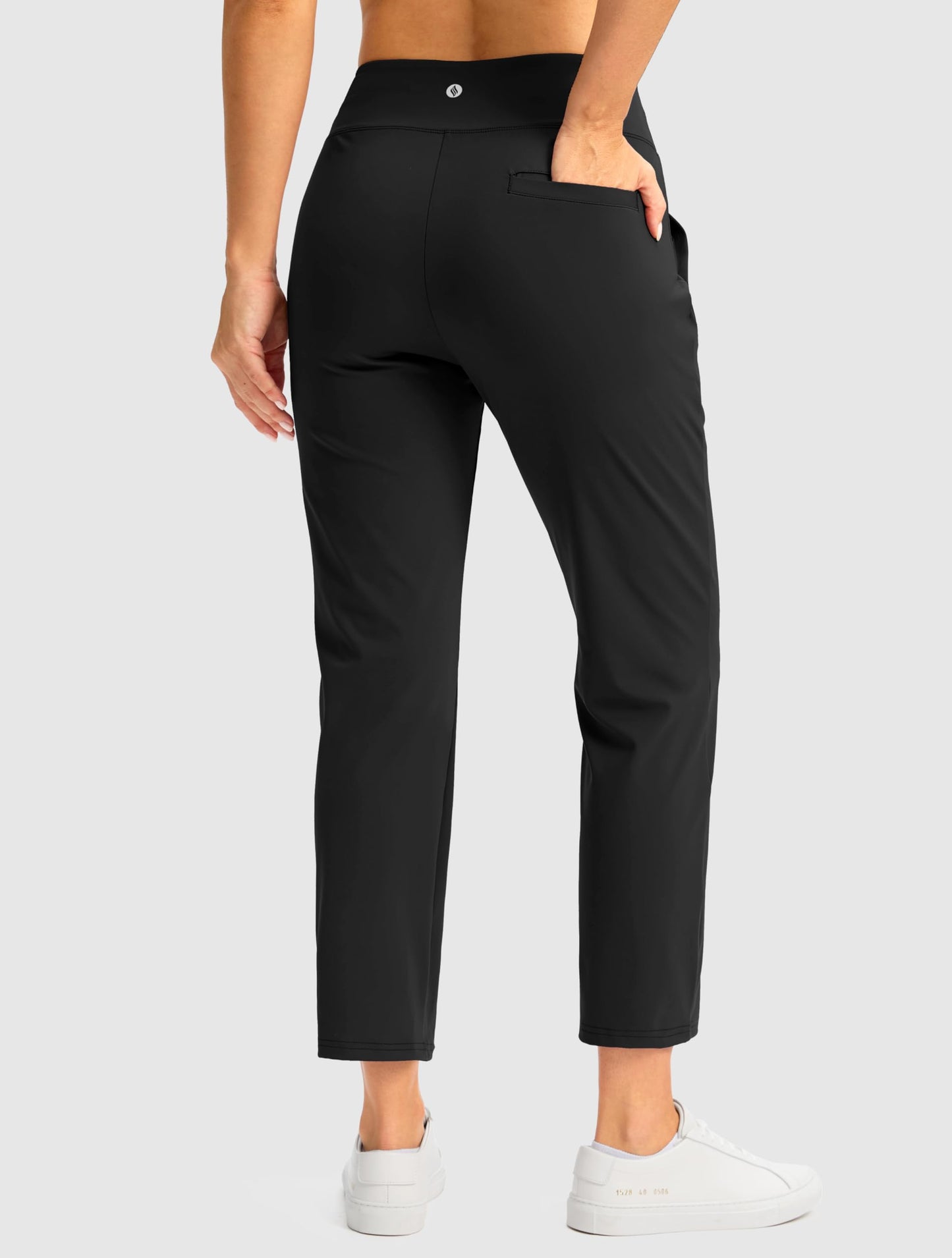 SANTINY Women's Pants with 3 Pockets 7/8 High Waisted Stretch Ankle Pants for Women Golf Casual Travel Athletic Work (Black_L)