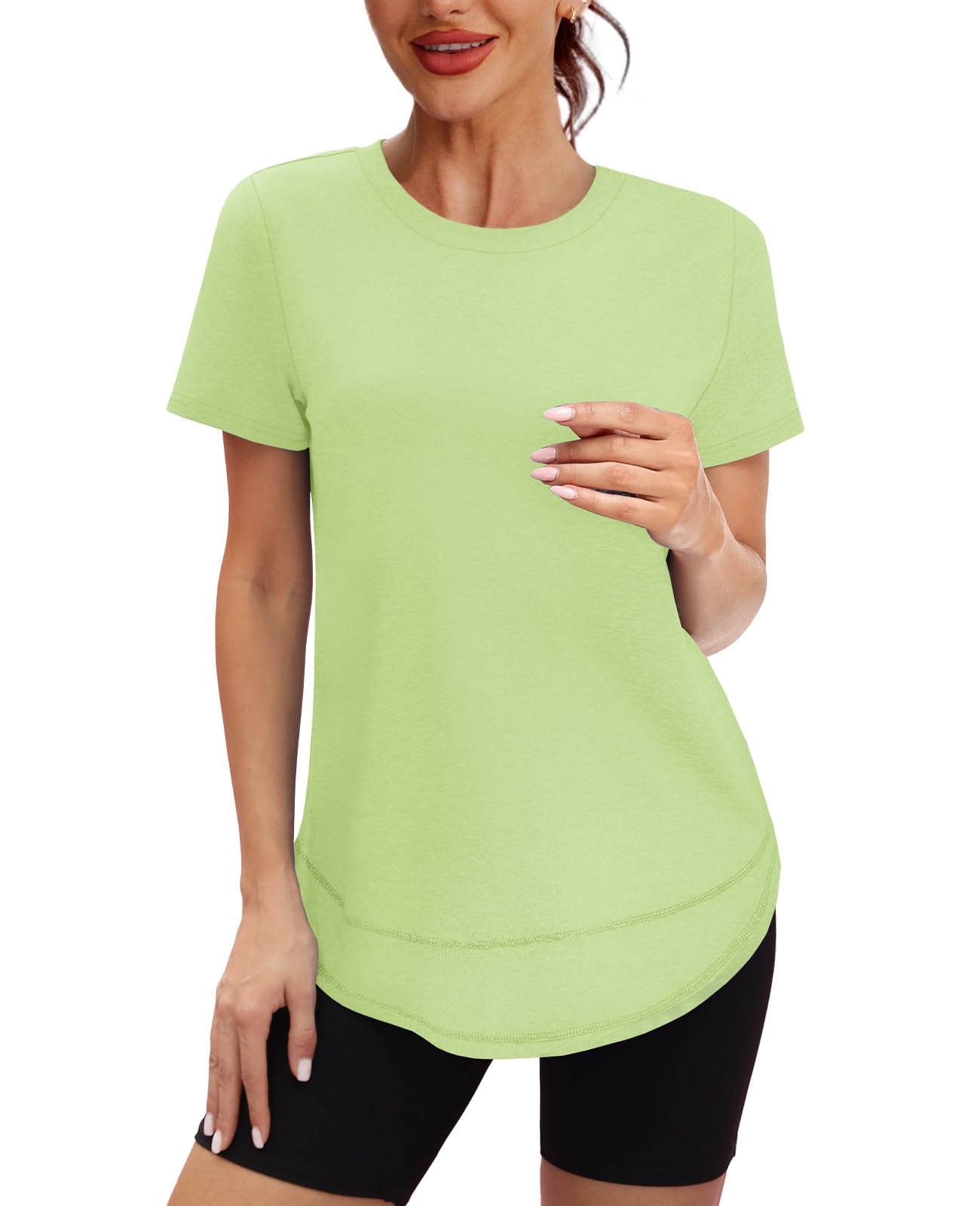 Short Sleeve Shirts for Women Workout Yoga Tops Sun Protection Clothing Summer Outfits Rash Guard Side Slit Blue XL