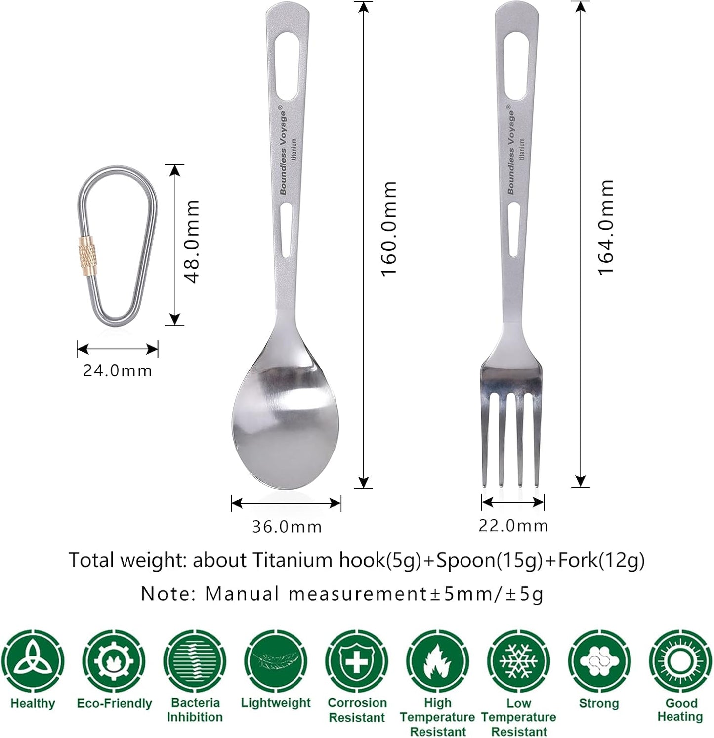 iBasingo Titanium Tableware Camping Fork Spoon Outdoor Cutlery Set Travel Utensils for Picnic Hiking Backpacking Home Use