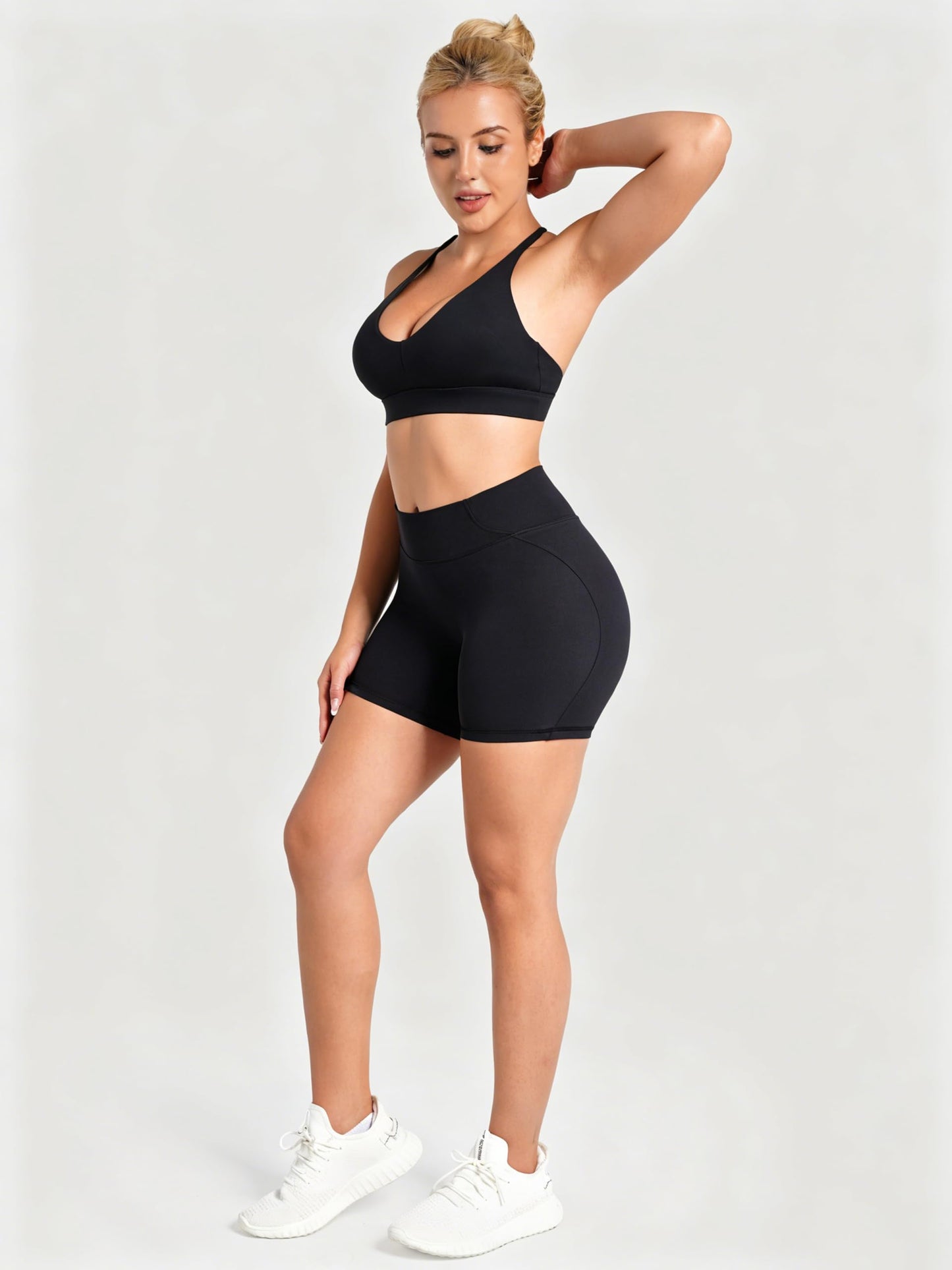 Sunzel No Front Seam Biker Shorts Women 5'' - High Waisted Tummy Control Yoga Shorts, Squat Proof Workout Gym Shorts Black Small