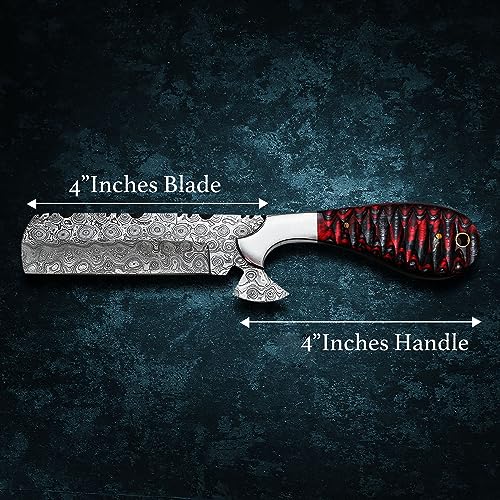 8-Inch Handmade Damascus Bull Cutter Knife with Leather Sheath - Red Cowboy Knife for Hunting & Outdoor Use
