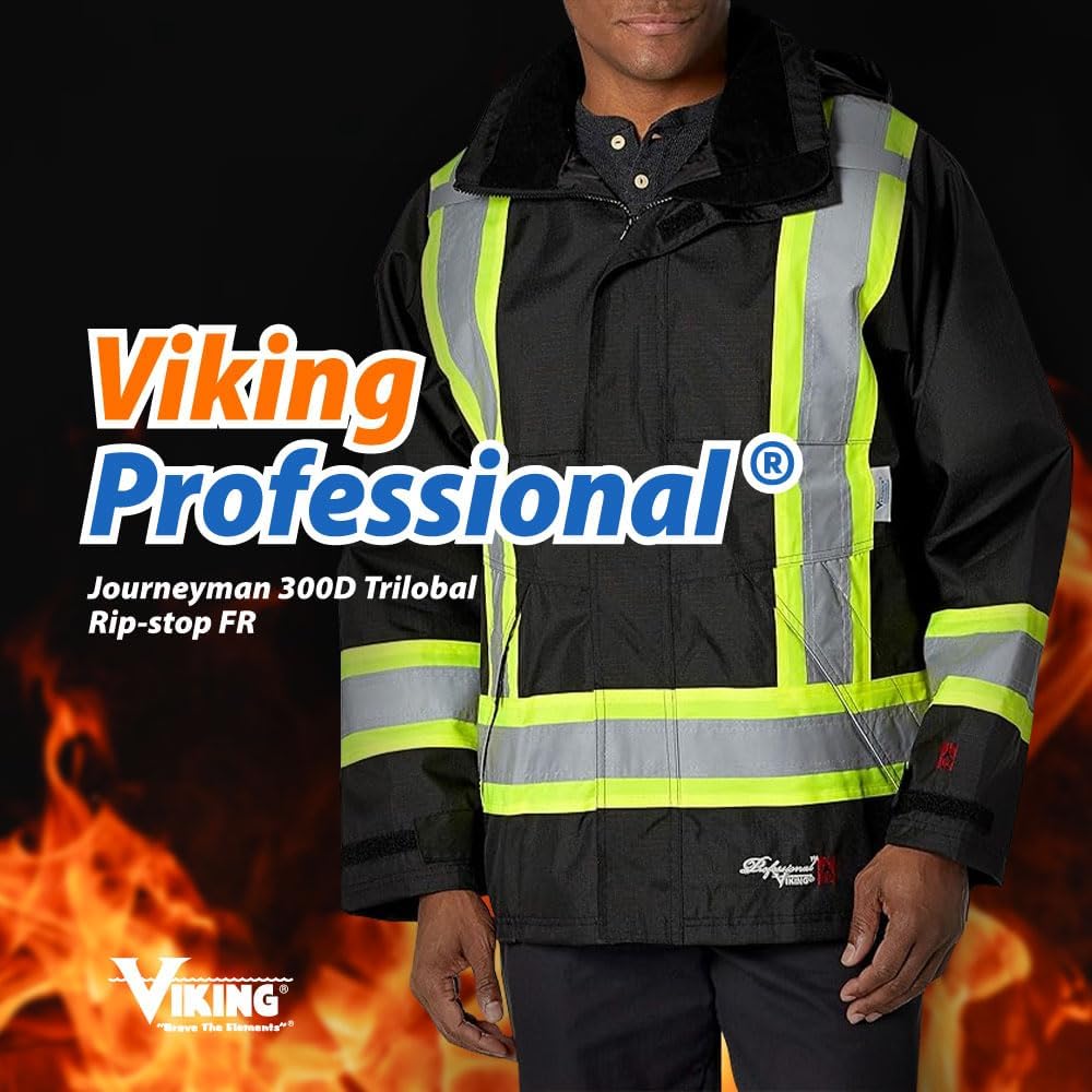Fire Resistant Hi Vis Jacket for Men - Viking Professional Journeyman 300D Reflective Fire Retardant