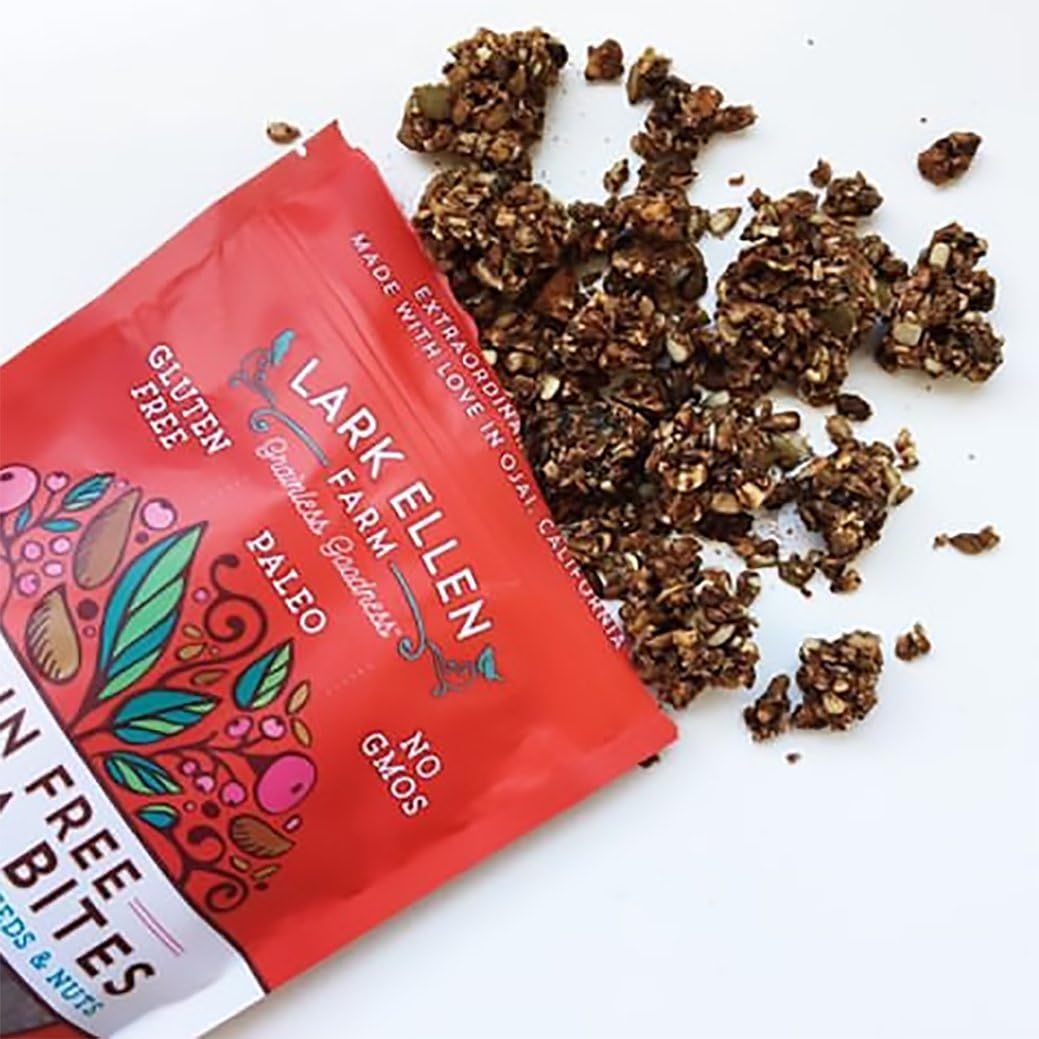 Lark Ellen Farm Cacao Cherry Grain-Free Granola Clusters, Organic Vegan Nut and Seed Mix, Gluten-Free Crunchy Bites for Snack, Breakfast, or Yogurt, 8 oz, 6 pack