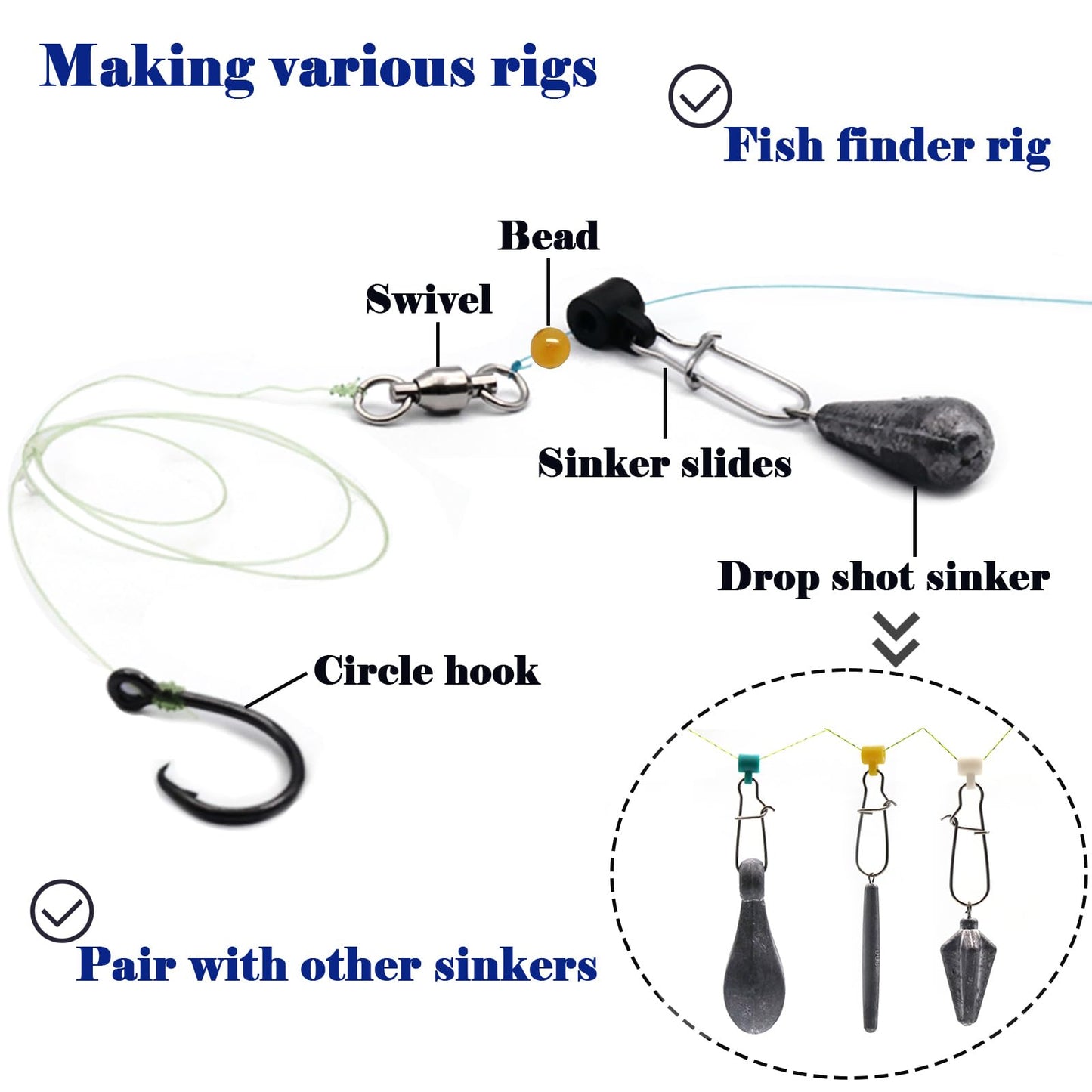 FishTrip Sinker Slides for Fishing Rigs - 25pcs Duo Lock Snaps for Fishing Line Heavy Duty Weights Sinkers Saltwater Connector Accessories