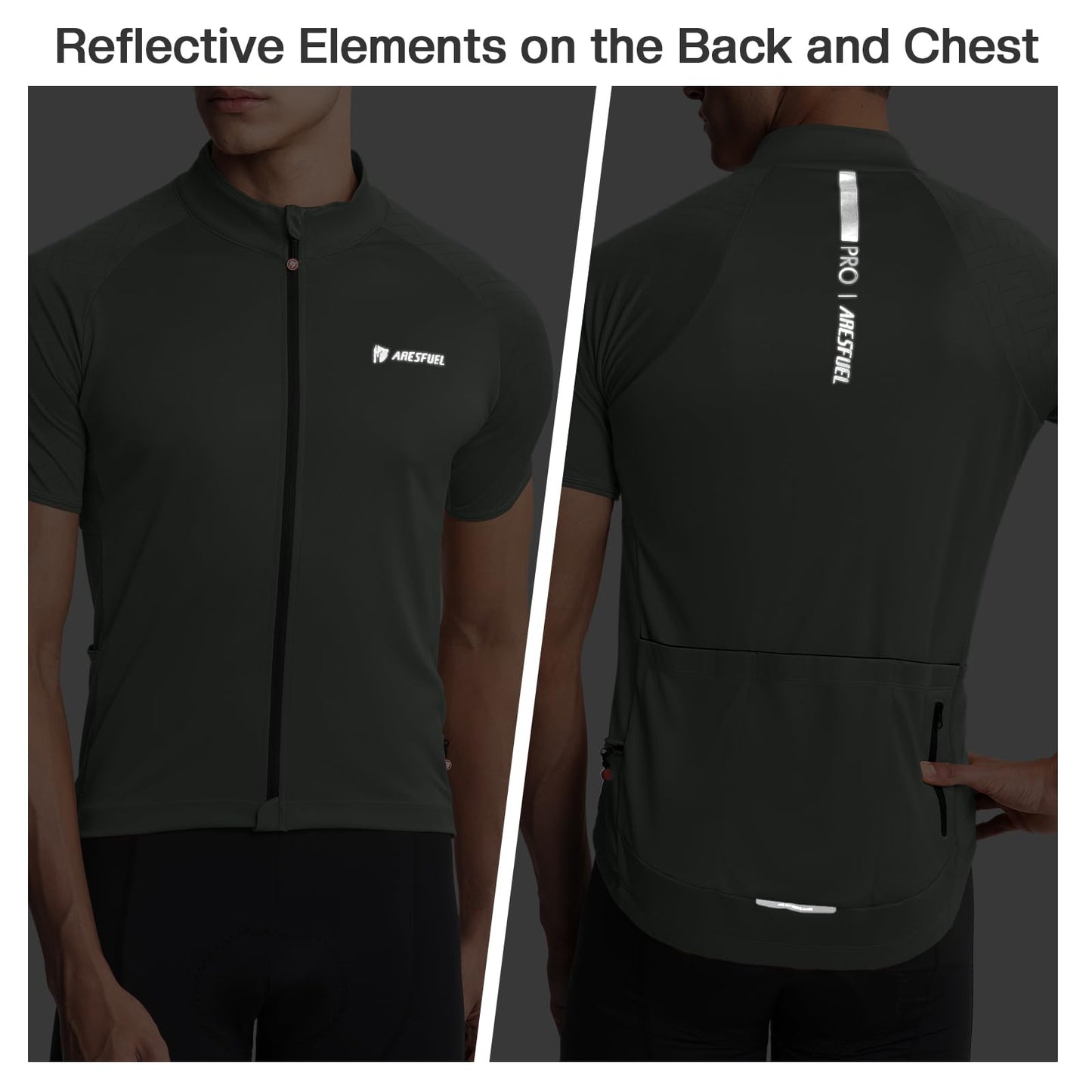 ARESFUEL Ultra-Soft 6 Pockets Cycling Jersey Men Short Sleeves Road Bike Shirts Biking Bicycle Mountain Bike Jersey Army Green X-Large