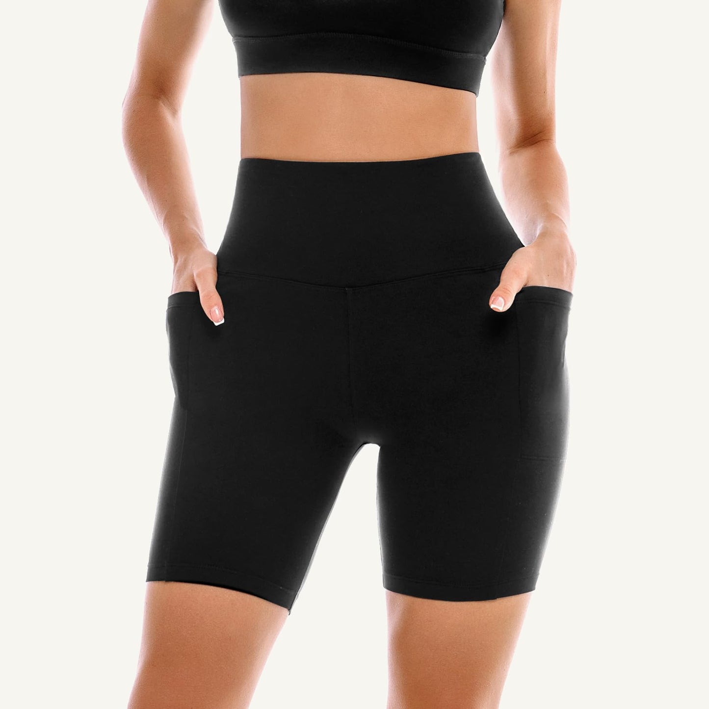 Leafigure 2 Pack Womens Biker Shorts with Pockets, High Waisted Tummy Control Yoga Shorts for Women Running Gym and Workout Black/Red XXL