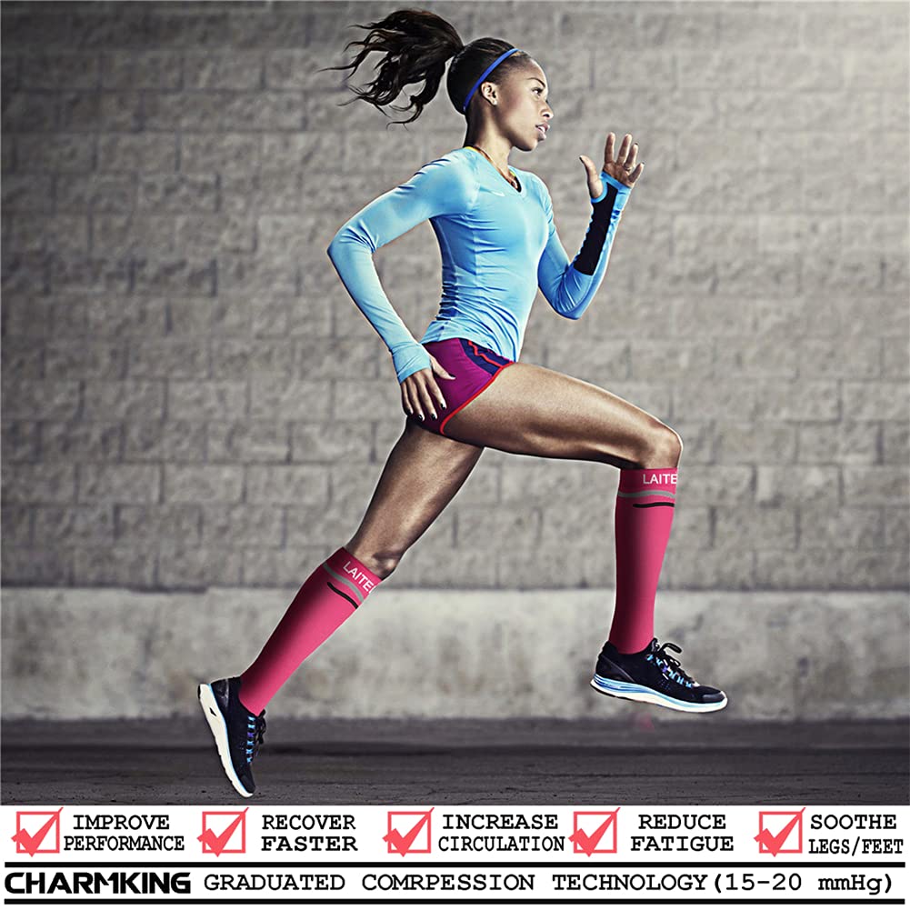 CHARMKING Compression Socks for Women & Men Circulation 15-20 mmHg is Best Graduated Athletic for Running, Flight Travel, Support, Pregnant, Cycling - Boost Performance, Durability (S/M, Multi 11)