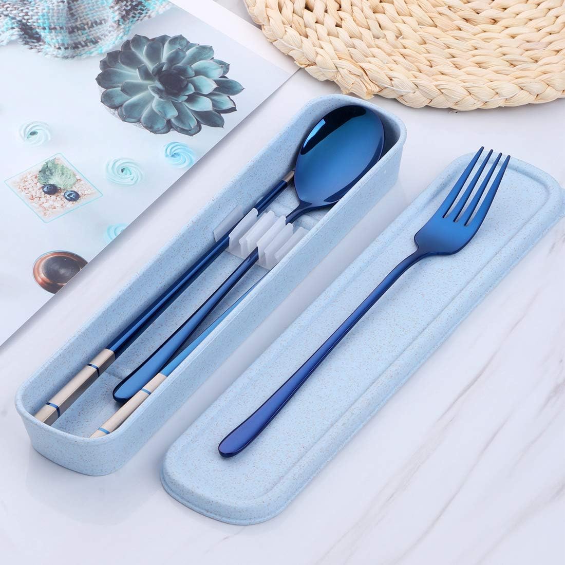 3 PCS Outdoor Flatware Set Fork Spoon Chopsticks/Travel Flatware Set with a Case