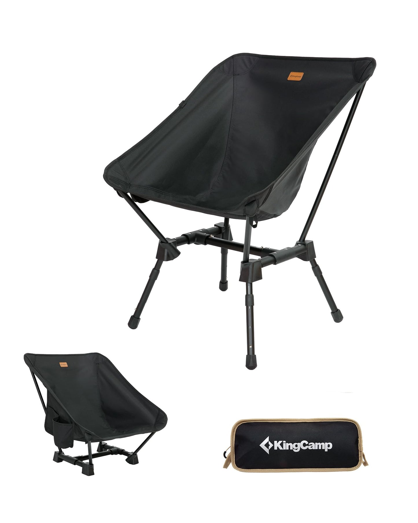 KingCamp Portable Backpacking Chair, 4-Position Adjustable Height Folding Compact Lightweight Camping Chairs with Cup Holders & Carry Bag for Outdoor Camp Hiking Lawn Fishing