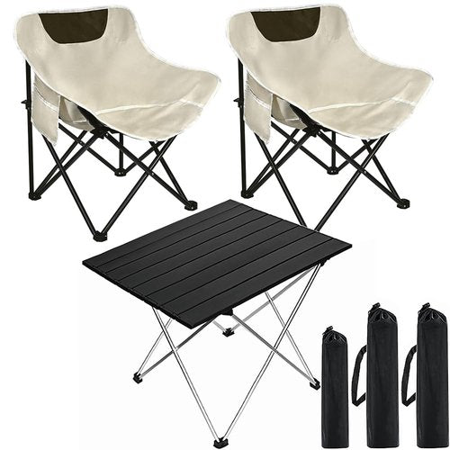 Zertylre Folding Camping Chair Set of 3,Lightweight Camp Chairs with Table,Large Lawn Chair Portable for Adults Hiking,Fishing,Beach,Picnic,Patio,Travel,Carry Bag(L)