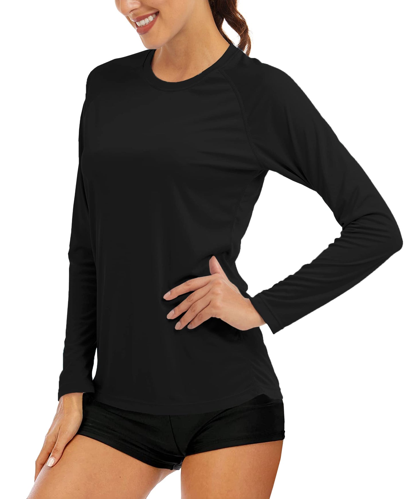 Women's Sun Protection Long Sleeve Athletic Performance Fishing T-Shirt - Black