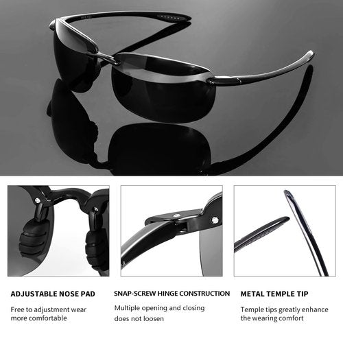 WISTON Polarized Sunglasses for Men Women Tr90 Rimless Sports Sunglasses for Baseball Running Fishing Driving W8003 Grey
