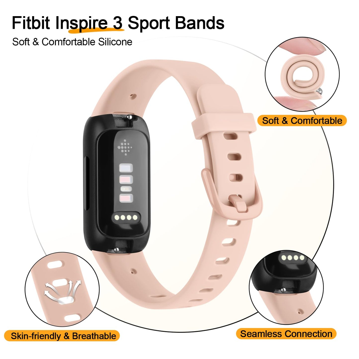 6-Pack Bands for Fitbit Inspire 3 Bands for Women Men, Soft Silicone Adjustable Wristband Replacement Straps Compatible with Fitbit Inspire 3 Fitness Tracker