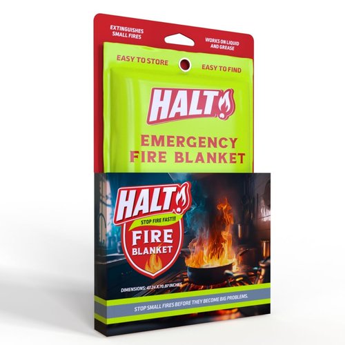 HALT! Emergency Fire Blanket - Rapid Fire Suppression for Home, Kitchen, Car & Camping |Lightweight, No Mess, Safe Reusable & Never Expires (Single Pack)