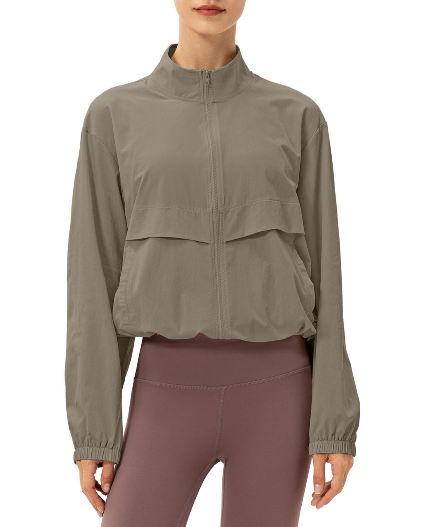 Locachy Women's Lightweight Zip Up Athletic Jacket Stand Collar Windproof Sun Protection Workout Outdoor Jacket Coffee Grey M