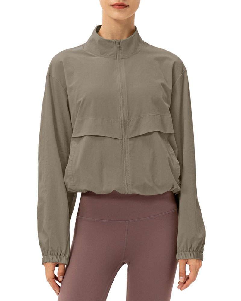 Locachy Women's Lightweight Zip Up Athletic Jacket Stand Collar Windproof Sun Protection Workout Outdoor Jacket Coffee Grey XS