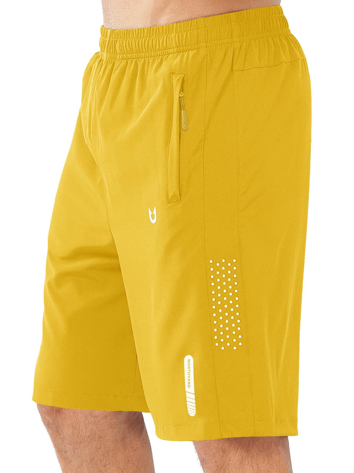 NORTHYARD Men's Athletic Running Shorts Gym Workout 7"/9"/5" Quick Dry Lightweight Sports Basketball Tennis 3 Zipper Pockets YELLOW-9inch 2XL