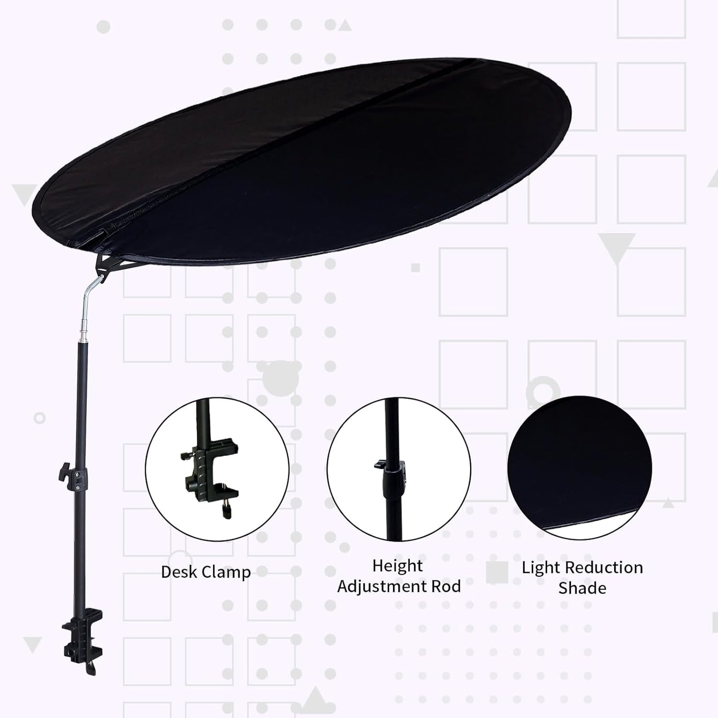 Office Cubicle and Desk Shade - Foldable 36" Circular Shading, Light-proof Desk Canopy，Light Shade with Clamp and Rotatable Rod, Designed for Light Sensitive Workers