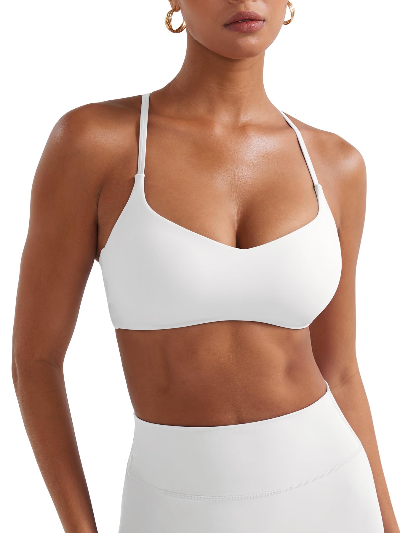 YEOREO CoreFlex Y Back Sports Bras for Women Padded Racerback Bra Paisely Light Impact Adjustable Straps Gym Workout Tops White M