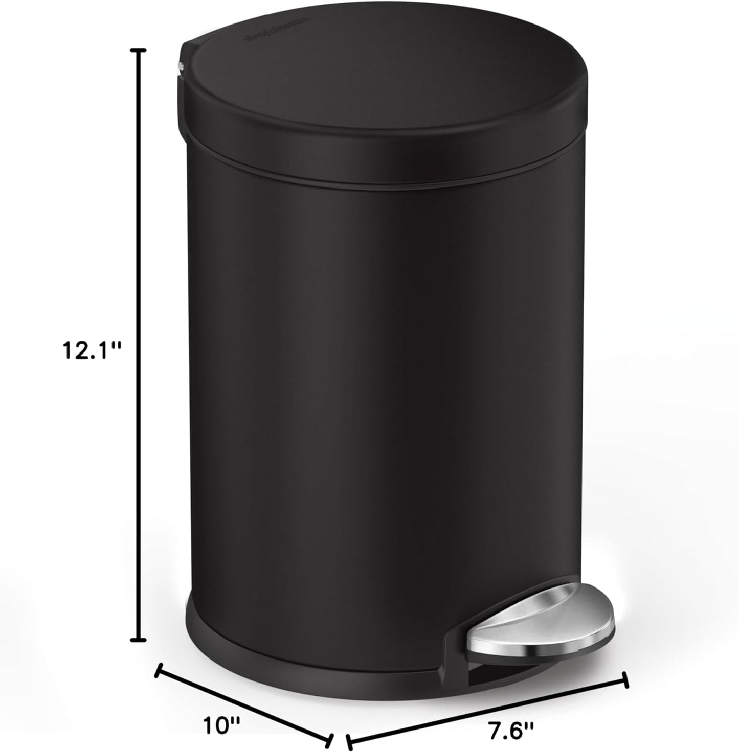 simplehuman 4.5 Liter / 1.2 Gallon Round Bathroom Step Trash Can, Brushed Stainless Steel
